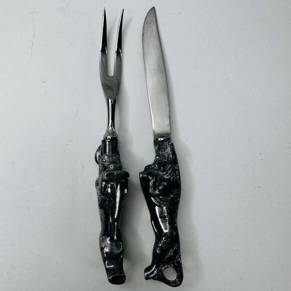 Carving Set Pig/Boar Meat Knife & Fork Stainless Pewter Style Handle Japan - Picture 1 of 6